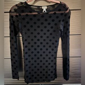 Dynamite S mesh polka dot long sleeve top.